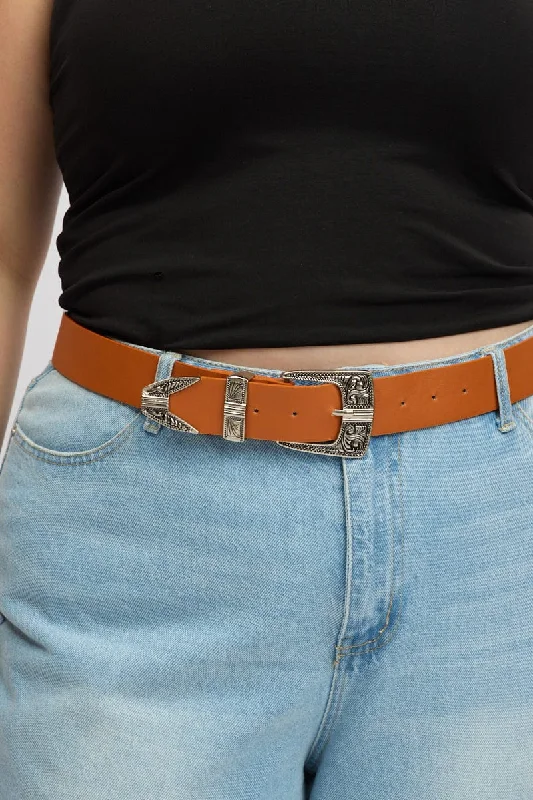 Beige Waist and Hip Jeans Western Belt