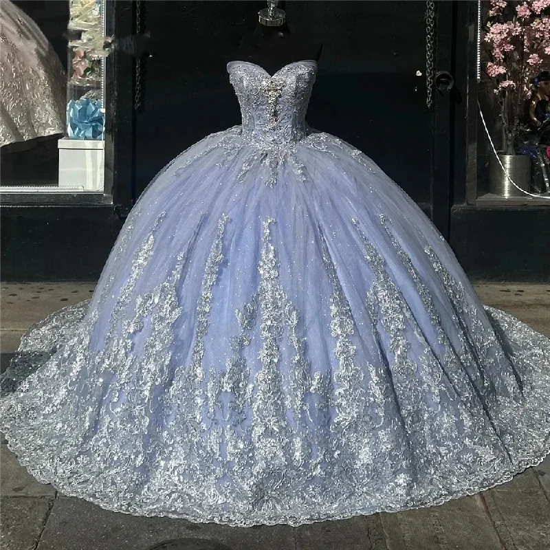 Mexico Sky Blue Sweetheart Ball Gown Quinceanera Dress For Girls Ball Beaded Appliques Birthday Party Gowns Robe De Bal