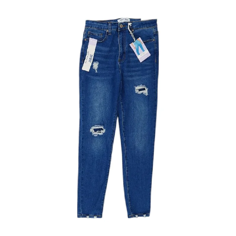 Blue Solid High Rise Skinny Leg Jeans