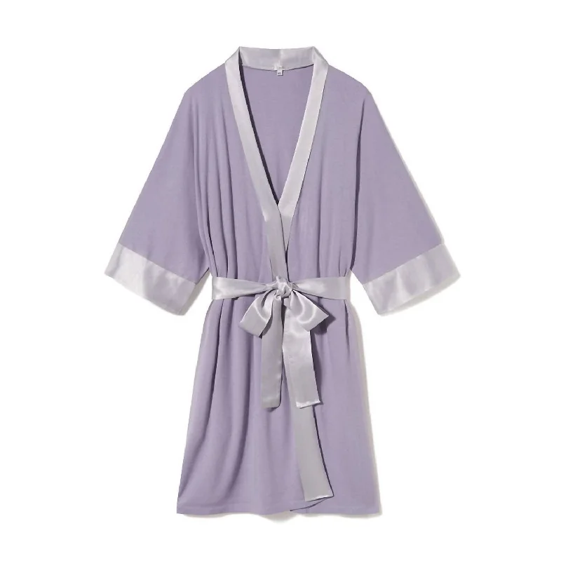 Shala Knit Robe With Pockets And Satin Trim In Lavender