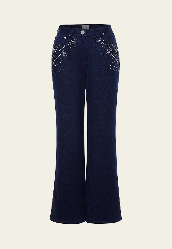 Dark Blue Embellished Flare Jeans