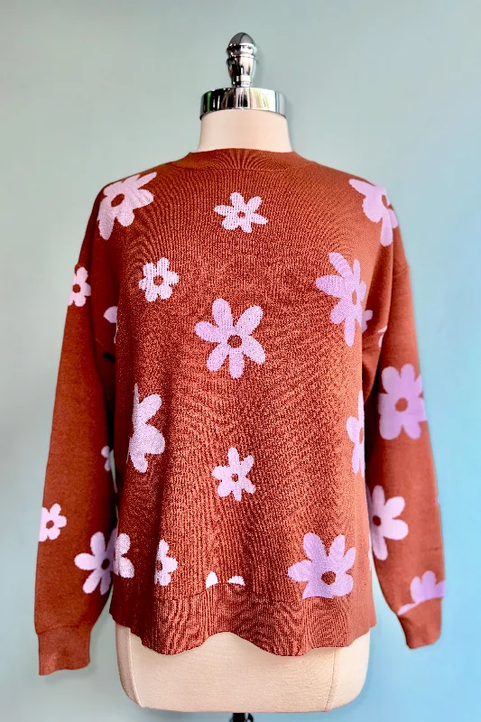 Brown and Purple Mod Flower Sweater by Compania Fantastica