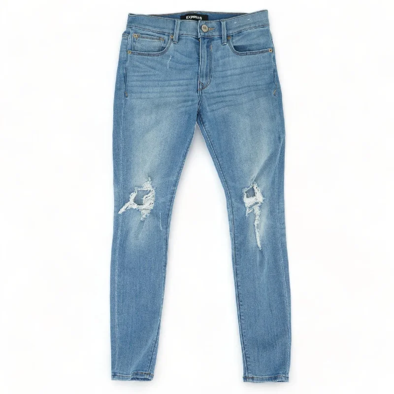 Blue Solid Mid Rise Skinny Leg Jeans