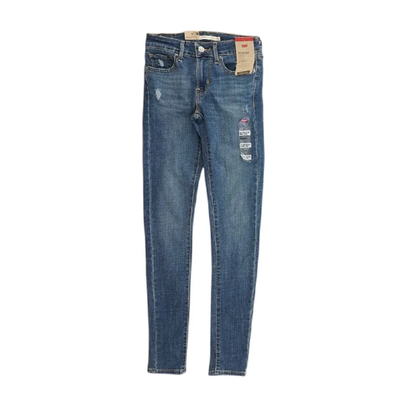 Blue Solid Skinny Leg Jeans