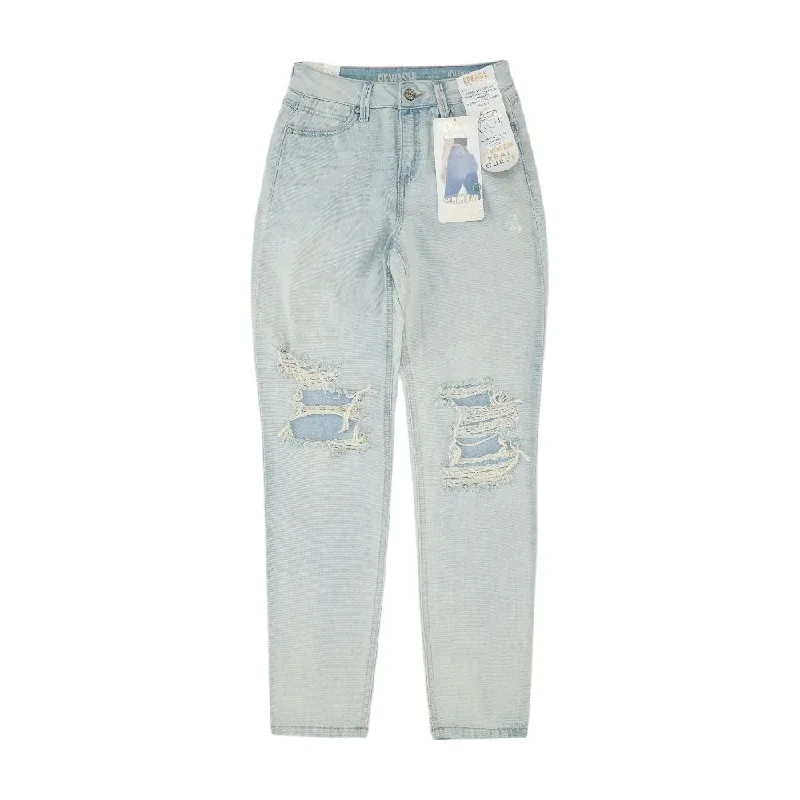 Blue Solid Mom Slim Leg Jeans