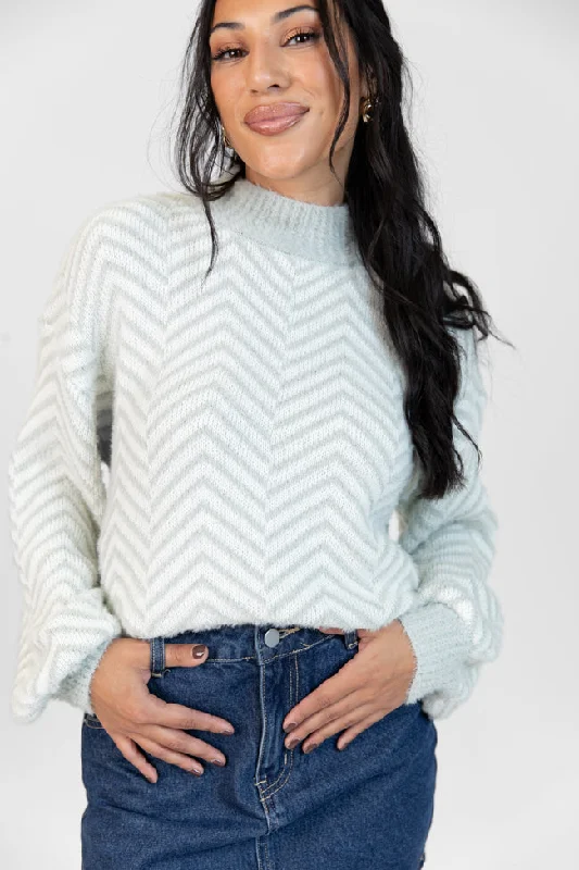 All That You Are Grey Fuzzy Herringbone Mock Neck Sweater FINAL SALE