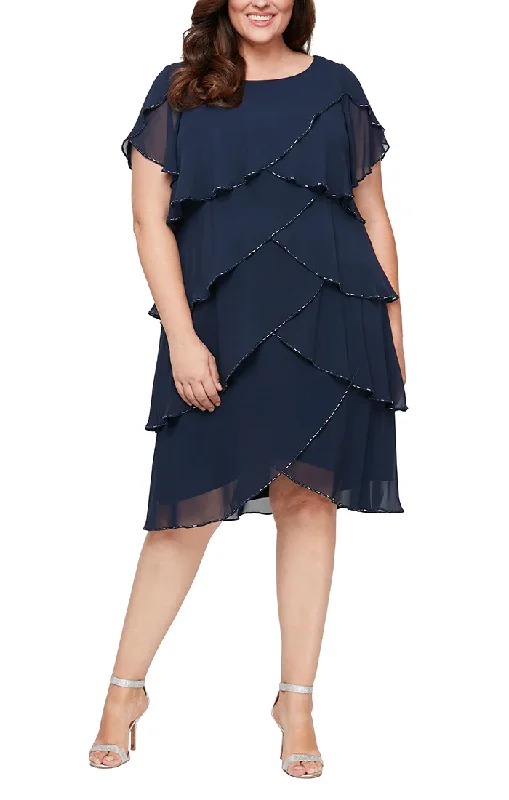 SL Fashions 9470656 Plus Size Tiered Chiffon Cocktail Dress