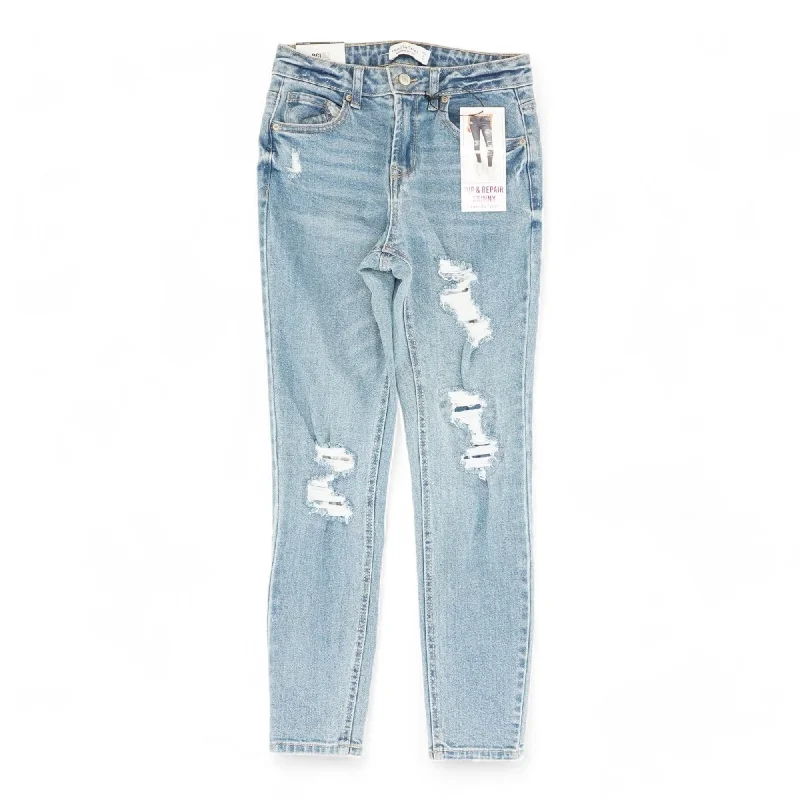 Blue Solid Mid Rise Skinny Leg Jeans