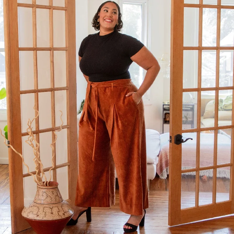 Wide Leg Cord Tailored Trousers - Rust