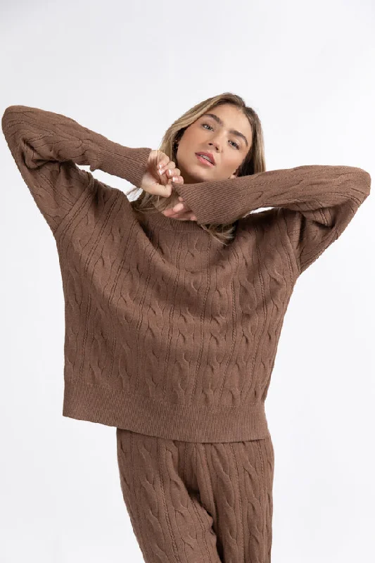 Forever Winter Mocha Cable Knit Sweater Lounge Top FINAL SALE