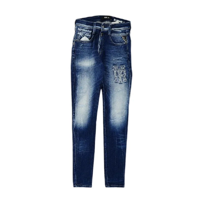 Blue Solid Slim Leg Jeans