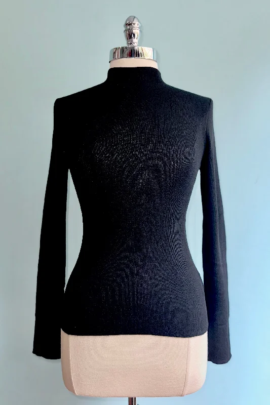 Black Ribbed Mock Neck Sweater by Compania Fantastica