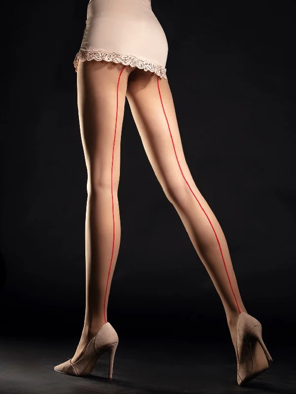 Fiore Unique Tights - Nude with red seam