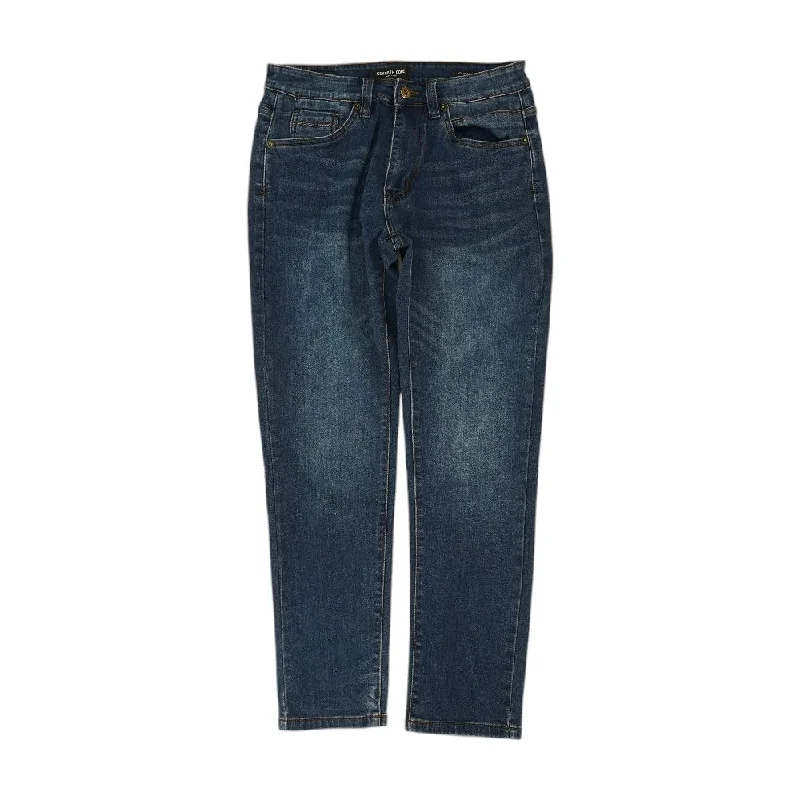 Blue Solid Mid Rise Relaxed Jeans