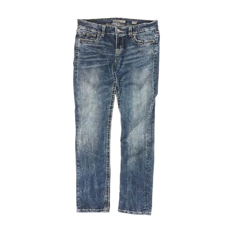 Blue Solid Low Rise Straight Leg Jeans