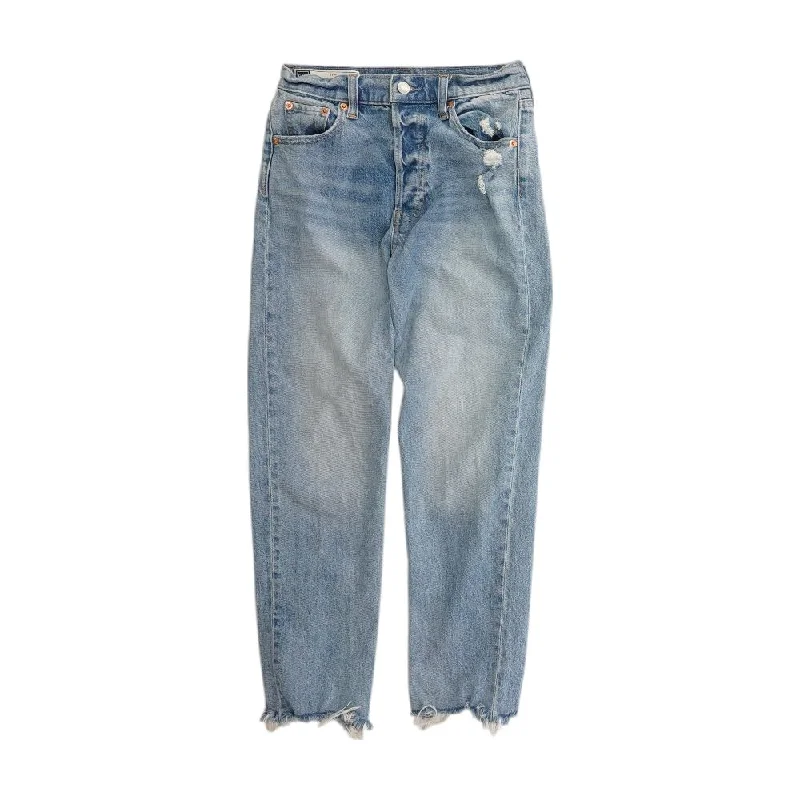 Blue Solid High Rise Straight Leg Jeans