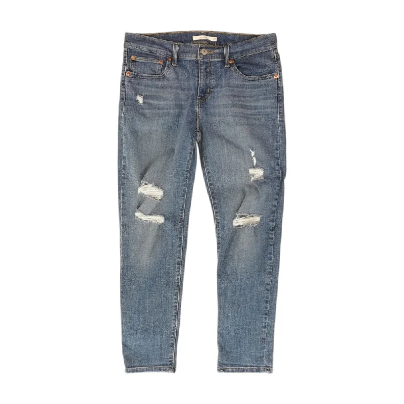 Blue Solid Boyfriend Regular Jeans