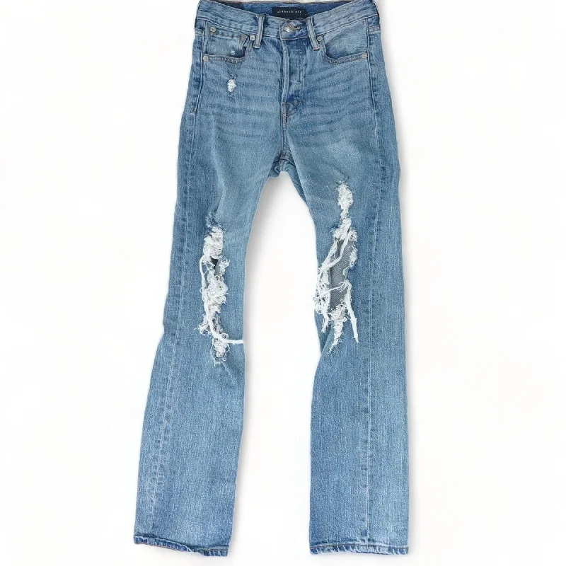 Blue Solid High Rise Straight Leg Jeans