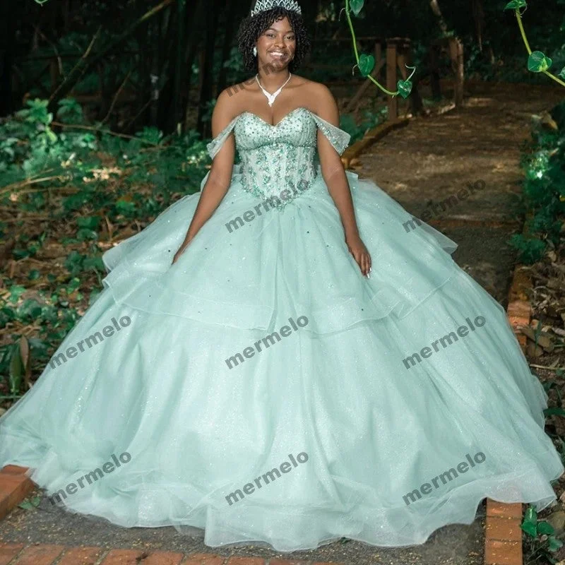 Mint Green Shiny Princess Quinceanera Dresses