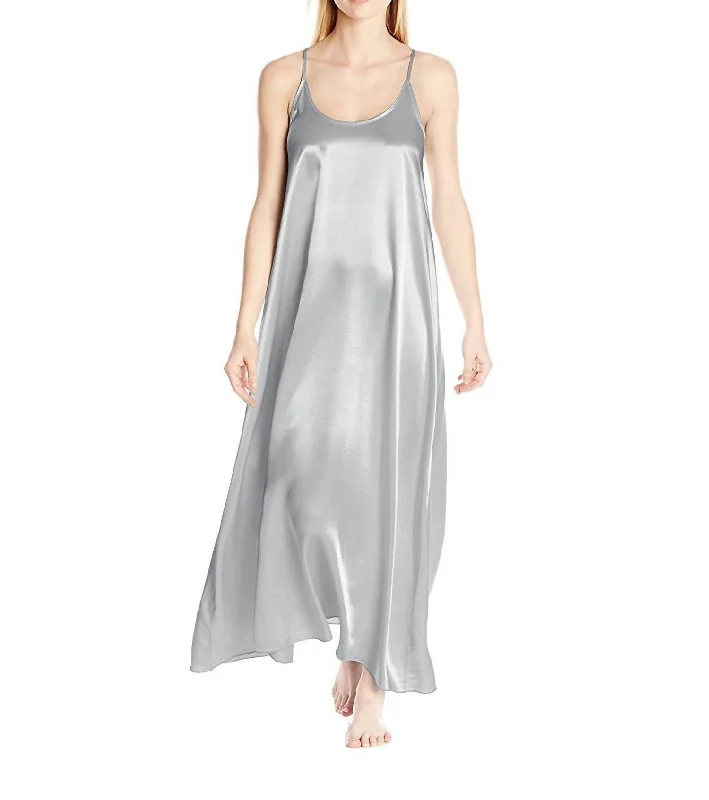 Monrow Satin Long Nightgown With Gathered Back In Dark Silver