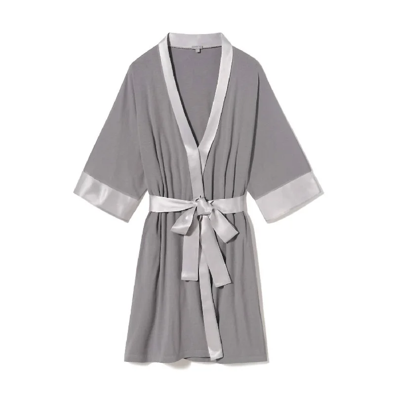 Shala Knit Robe With Pockets And Satin Trim In Dark Silver