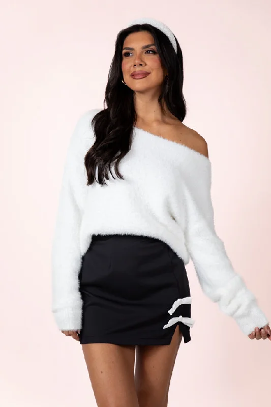 Sweet Memories Ivory Boatneck Fuzzy Sweater