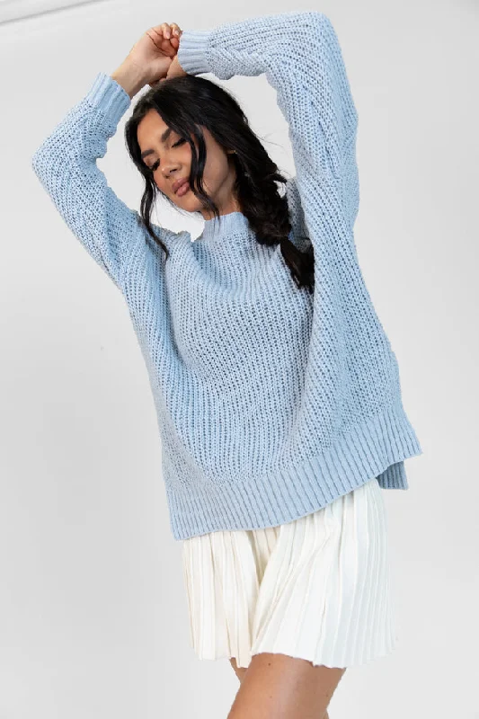 Everyday Feelings Blue Chenille Waffle Knit Sweater FINAL SALE