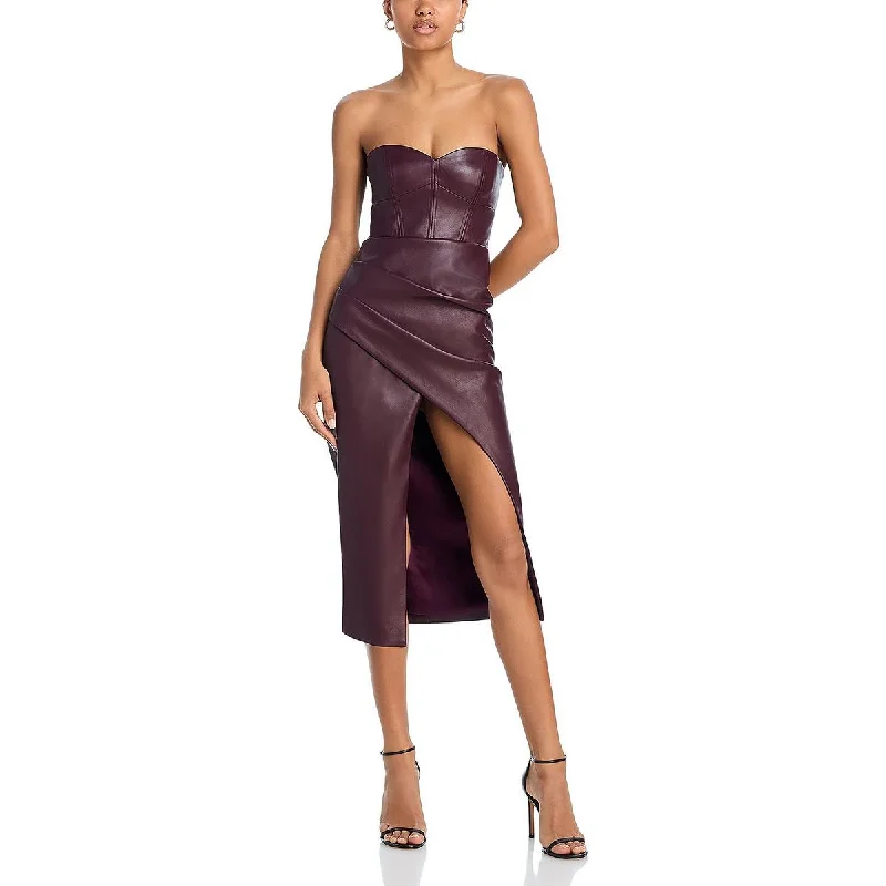 Womens Faux Leather Slit Mini Dress