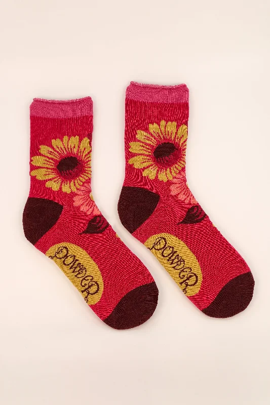 Powder Ladies Bamboo Cotton Knit Socks - Vintage Flora Fuchsia