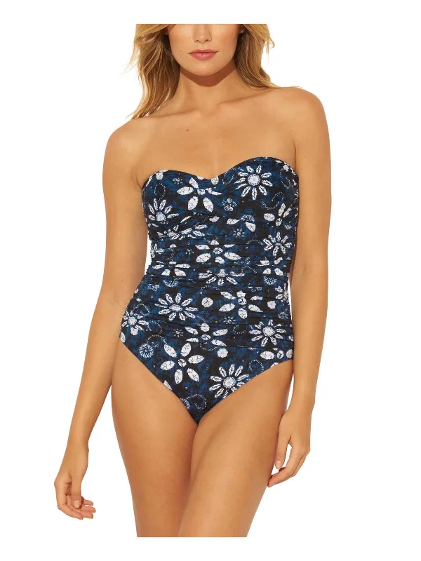 Womens Printed Beandeau One-Piece Swimsuit