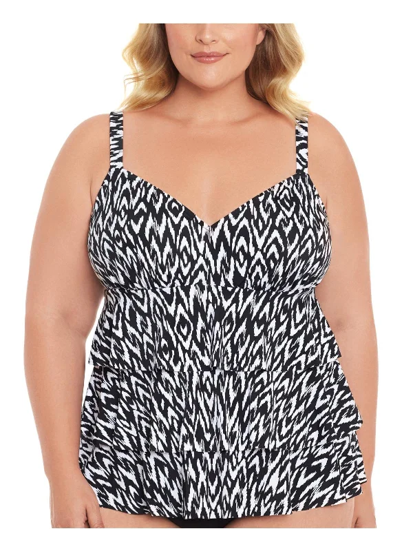 Plus Womens Printed Tummy Control One-Piece Swimsuit