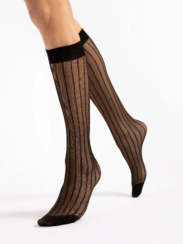 FiORE Linea Stripe Patterned Knee High Socks 15 Denier