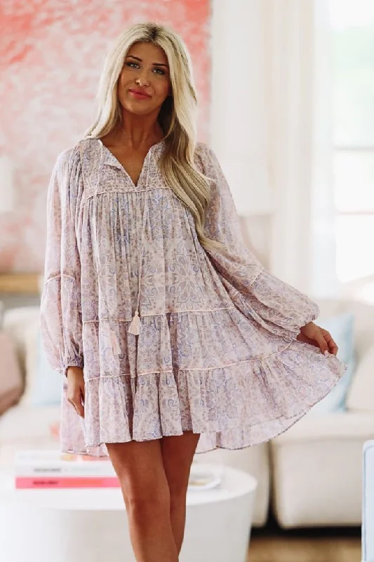 Bloom Time Mini Dress - Blush Pink and Light Blue