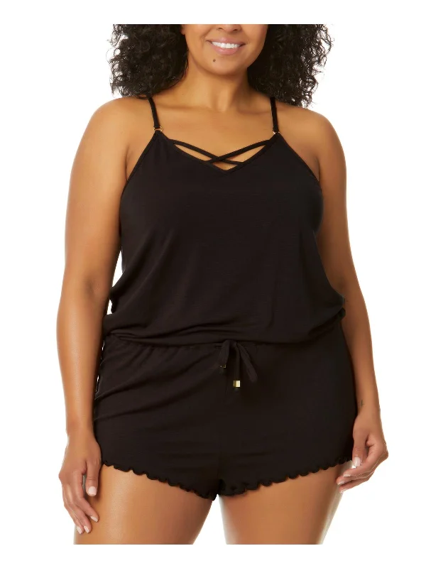 Plus Womens Cut-Out Romper Cover-Up