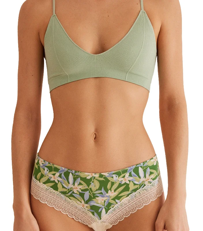 Wide Floral Lace Brazilian Panties Green