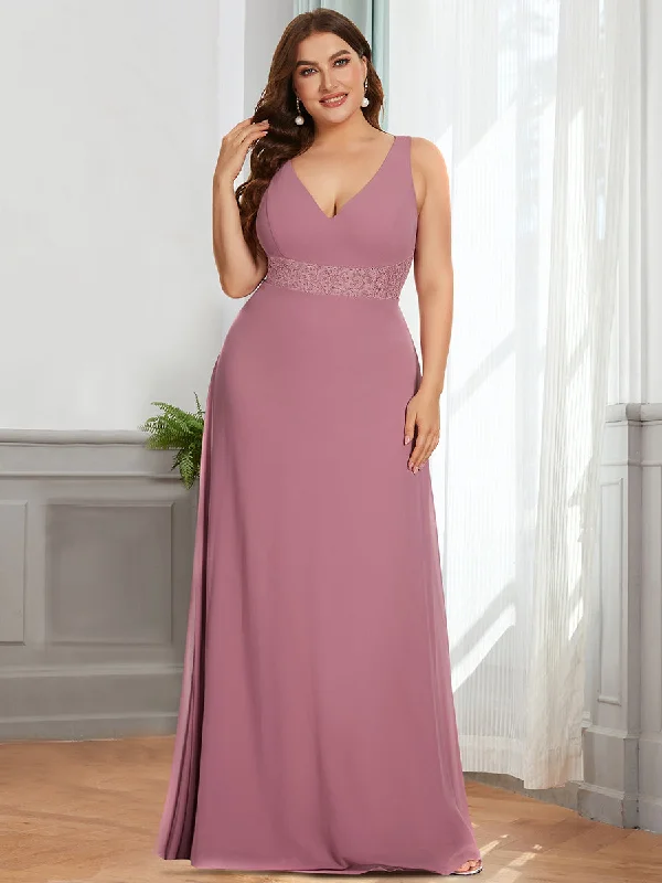 A-Line Sleeveless Backless Deep V Neck Wholesale Bridesmaid Dresses