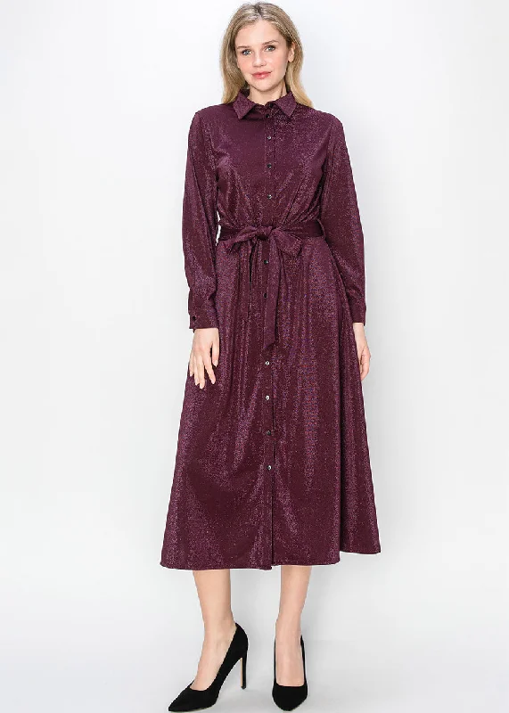 Burgundy Glitter Midi Dress