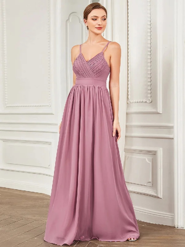 Deep V Neck A Line Hollow Out Design Wholesale Bridesmaid Dresses