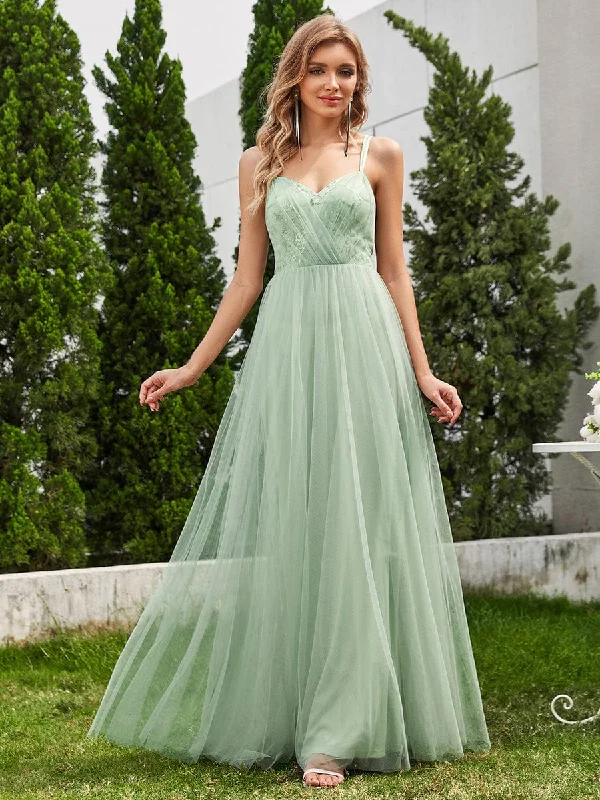 Shimmer Cross-Back Straps Wholesale Tulle Bridesmaid Dress with sleeveless