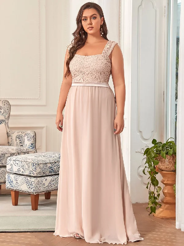 Plus Size A Line Chiffon Wholesale Bridesmaid Dress With Lace Bodice