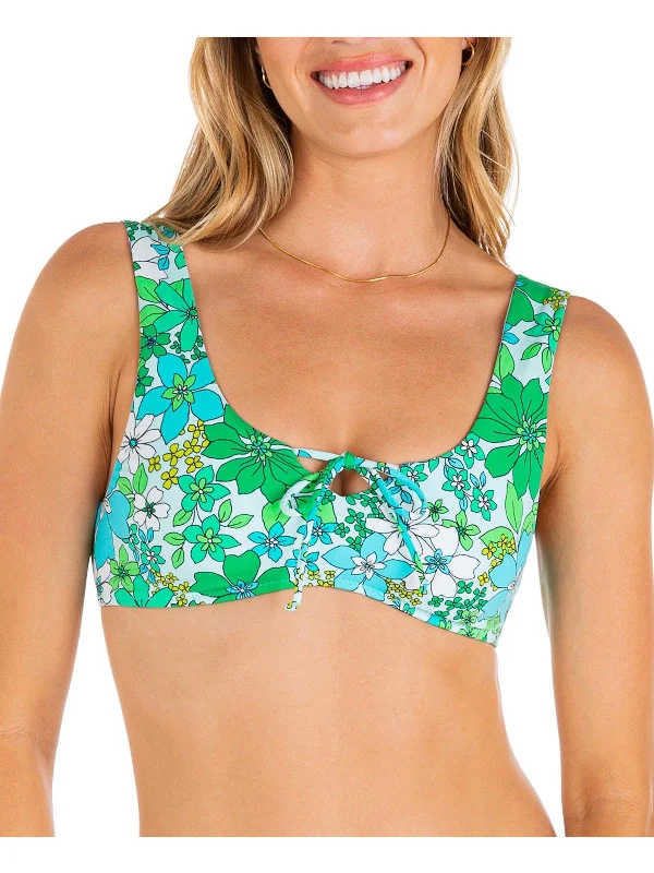 Juniors Womens Floral Print Tie-Front Bikini Swim top