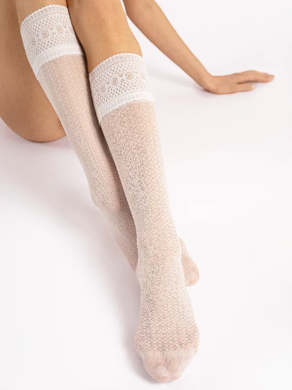 FiORE Bravo Lace Top Patterned Knee High Socks 20 Denier