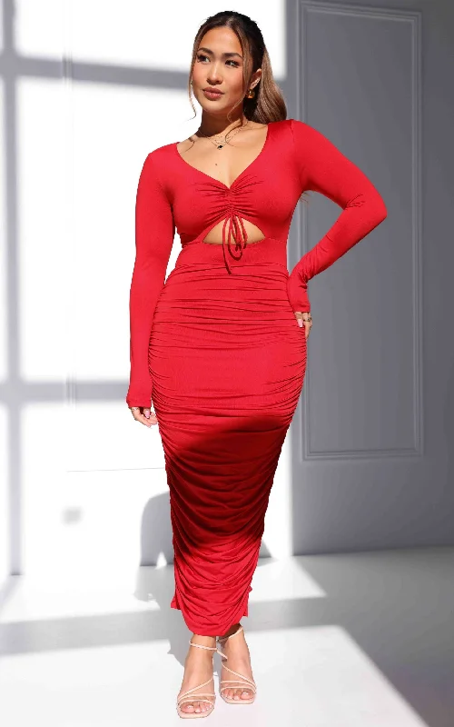 Frankie Long Sleeve Midi Dress - Lipstick Red