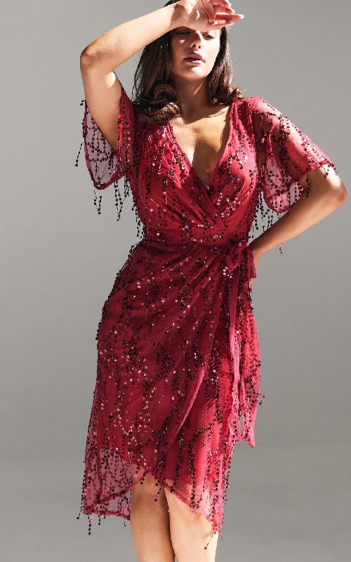 Fireworks Sequin Midi Dress - Wine