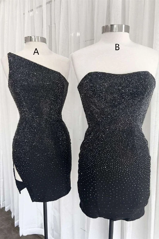 Tight Black Beaded Bodycon Mini Party Dress