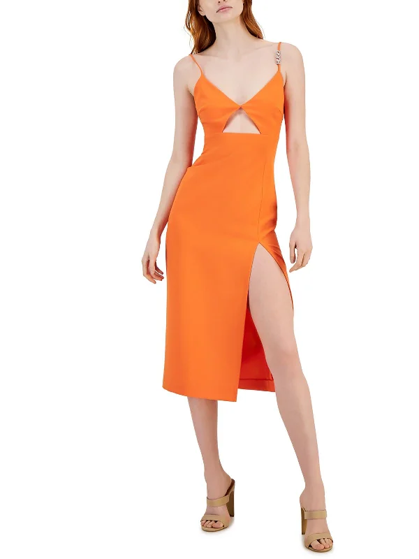 Womens Cut-Out Polyester Midi Dress