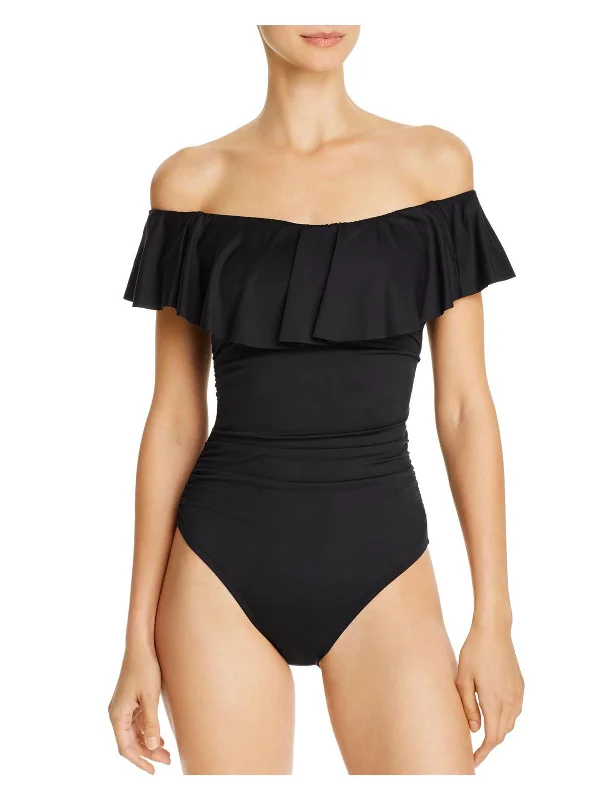 Womens Ruffled Cap Sleeve One-Piece Swimsuit