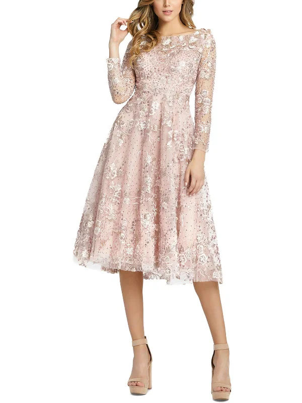 Womens Embellished Midi Cocktail And Party Dress