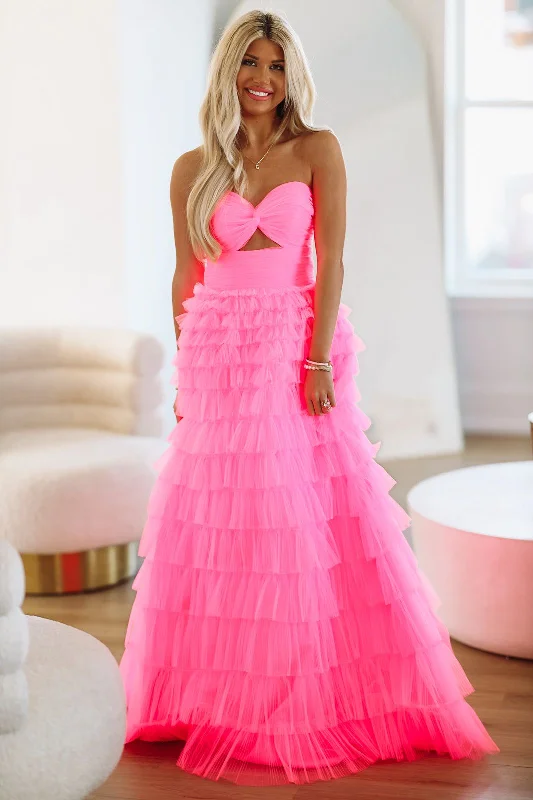 Juliet Ruffle Tiered Maxi Gown - Hot Pink