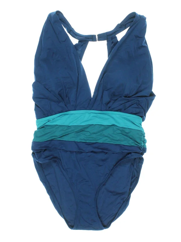 Womens Triangle Colorblock One-Piece Swimsuit